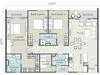 Floor plan: 3-bedroom 2-bathroom unit; features: open-plan kitchen-dining-living, master bedroom with ensuite bathroom, bedroom 2 with shared bathroom, utility room, central foyer, balcony off living room, private terrace, 2 car porch.