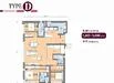 Floor plan: 3-bedroom 2-bathroom unit; features: open-plan kitchen-dining-living, master bedroom with ensuite bathroom, bedroom 2 with shared bathroom, utility room, balcony off living room, central foyer, 2 car porch, 1,400 sqft total.