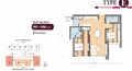 Floor plan: 2-bedroom 1-bathroom unit; features: open-plan kitchen-dining-living, master bedroom with ensuite bathroom, bedroom 2 with shared bathroom, balcony off living room, utility room, laundry area, central foyer, 1 car porch.