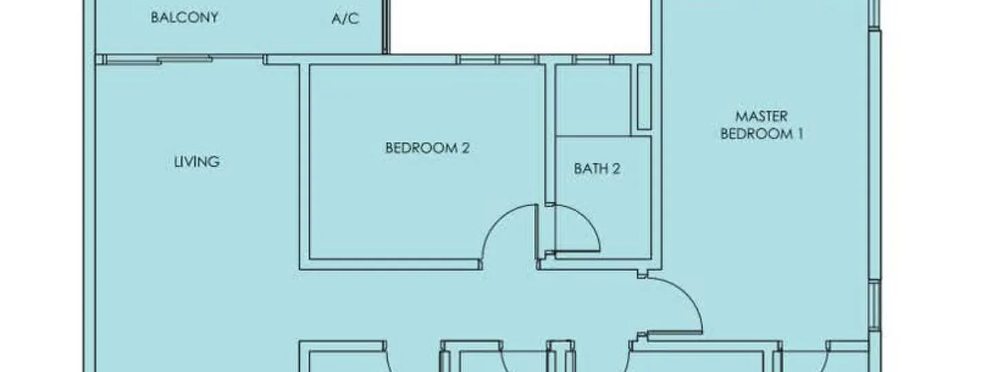 Floor plan: 3-bedroom 2-bathroom unit; features: open-plan living, master bedroom with ensuite bathroom, balcony off living room, utility room, central foyer.