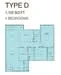 Floor plan: 4-bedroom 2-bathroom unit; features: open-plan kitchen-dining-living, master bedroom with ensuite bathroom, balcony off living room, utility room, central foyer, 2 car porch, 1,500 sqft built-up.