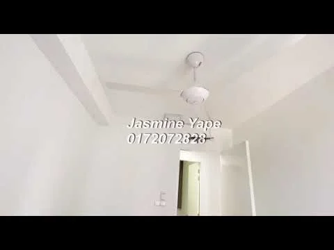 Room features: white painted walls, dropped ceiling, ceiling light fixture, wall-mounted air conditioning unit, doorway leading to another room.