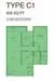 Floor plan: 2-bedroom 2-bathroom unit; features: open-plan kitchen-dining-living, master bedroom with ensuite bathroom, bedroom 2 with shared bathroom, utility room, balcony off living room, central foyer, 1 car porch, 1,200 sqft built-up.