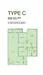 Floor plan: 3-bedroom 2-bathroom unit; features: open-plan kitchen-dining-living, master bedroom with ensuite bathroom, balcony off living room, utility room, laundry area, central foyer, 2 car porch.