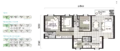 Floor plan: 3-bedroom 2-bathroom unit; features: open-plan kitchen-dining-living, master bedroom with ensuite bathroom, bedroom 2 with shared bathroom, utility room, balcony off living room, central foyer, 2 car porch, 1,250 sqft built-up.