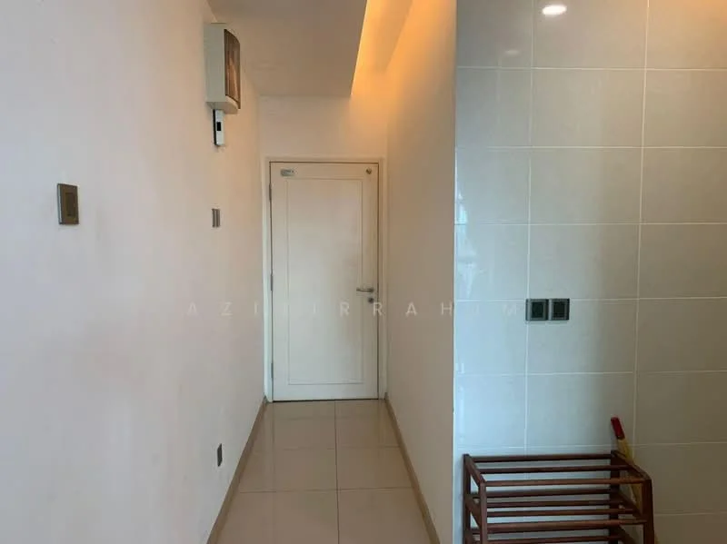 Room features: white painted walls, tile flooring, single door, wall-mounted air conditioning unit, light ceiling, electrical outlets, light switch, wall-mounted panel with switches; style: modern.