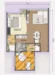 Floor plan: 2-bedroom 1-bathroom unit; features: open-plan kitchen-dining-living, master bedroom with window, second bedroom with window, shared bathroom, utility room, balcony off living room, central foyer, 1 car porch.