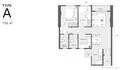 Floor plan: 3-bedroom 2-bathroom unit; features: open-plan kitchen-dining-living, master bedroom with ensuite bathroom, bedroom 2 with shared bathroom, utility room, balcony off living room, central foyer, 1 car porch, 1,250 sqft built-up.