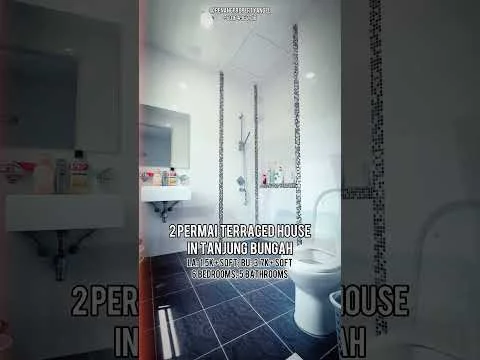 Bathroom features: white tiled walls, black tiled flooring, single-sink vanity with cabinet, chrome basin mixer faucet, framed mirror, toilet, shower with glass enclosure, rain shower head, handheld shower, shelf for toiletries; style: modern.