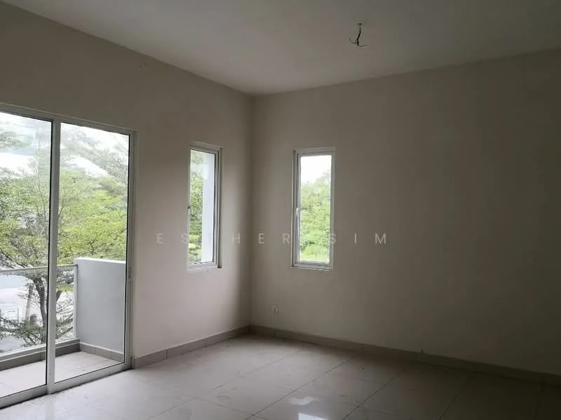 Room features: white painted walls, tile flooring, floor-to-ceiling windows, sliding glass door, natural light from windows, view of greenery; view: garden.