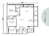 Floor plan: 3-bedroom 2-bathroom unit; features: open-plan kitchen-dining-living, master bedroom with ensuite bathroom, bedroom 2 with shared bathroom, utility room, central foyer, balcony off living room, 2 car porch, 1,250 sqft built-up.