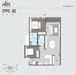 Floor plan: 2-bedroom 1-bathroom unit; features: open-plan kitchen-dining-living, master bedroom with ensuite bathroom, all bedrooms with windows, balcony off living room, utility room, central foyer.