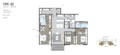 Floor plan: 3-bedroom 2-bathroom unit; features: open-plan kitchen-dining-living, master bedroom with ensuite bathroom, bedroom 2 with shared bathroom, balcony off living room, utility room, laundry area, central foyer, 1 car porch.