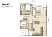 Floor plan: 2-bedroom 2-bathroom unit; features: open-plan kitchen-dining-living, master bedroom with ensuite bathroom, bedroom 2 with shared bathroom, utility room, balcony off living room, central foyer, 1 car porch, 1,250 sqft built-up.
