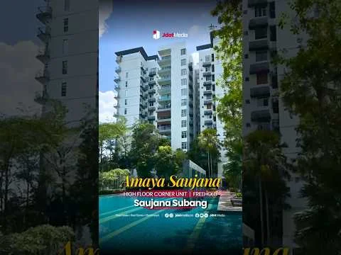 Exterior type: high-rise condominium; features: white painted facade, glass curtain wall, corner unit, surrounded by greenery, multiple balconies, swimming pool visible, landscaped garden, modern architectural design; style: modern.