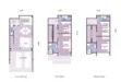 Floor plan: 3-bedroom 3-bathroom unit; features: open-plan kitchen-dining-living, master bedroom with ensuite bathroom, bedroom 2 with shared bathroom, bedroom 3 with shared bathroom, utility room, laundry area, balcony off living room, private terrace, central foyer, 2 car porch.