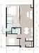 Floor plan: 1-bedroom 1-bathroom unit; features: open-plan kitchen-dining-living, master bedroom with ensuite bathroom, utility room, balcony off living room, central foyer.