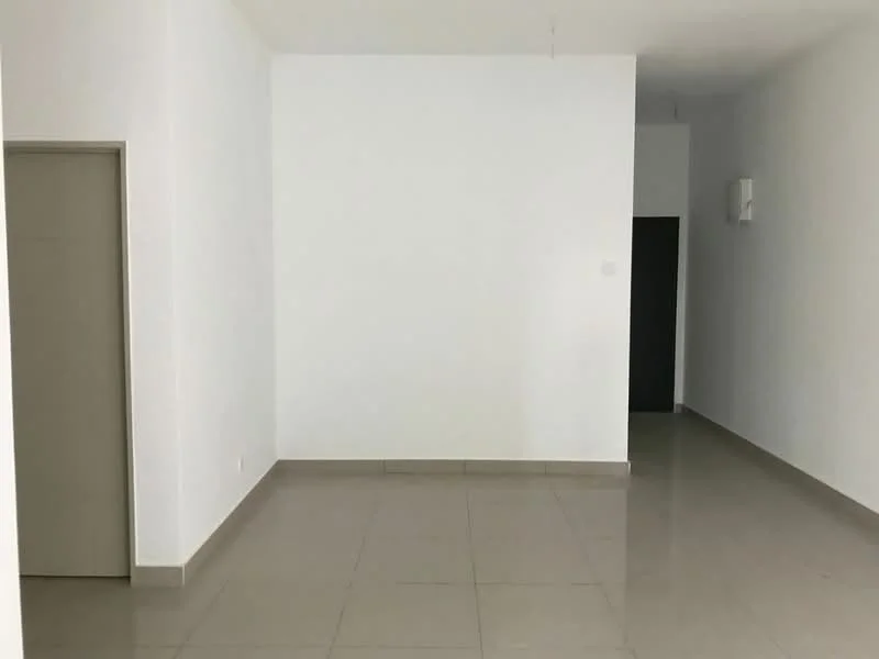 Room features: white painted walls, glossy ceramic tile flooring, single door, wall-mounted split AC, neutral color scheme; style: modern.