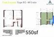 Floor plan: 1-bedroom 1-bathroom unit; features: open-plan kitchen-dining-living, master bedroom with ensuite bathroom, utility room, central foyer, 1 car porch, 550 sqft built-up.