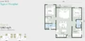 Floor plan: 3-bedroom 2-bathroom unit; features: open-plan kitchen-dining-living, master bedroom with ensuite bathroom, bedroom 2 with shared bathroom, utility room, balcony off living room, central foyer, 2 car porch, 1,600 sqft built-up.