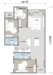 Floor plan: 2-bedroom 2-bathroom unit; features: open-plan kitchen-dining-living, master bedroom with ensuite bathroom, bedroom 2 with shared bathroom, utility room, balcony off living room, central foyer, 1 car porch.