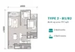 Floor plan: 2-bedroom 2-bathroom unit; features: open-plan kitchen-dining-living, master bedroom with ensuite bathroom, balcony off living room, utility room, central foyer, 2 car porch, 1,071 sqft built-up.