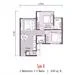 Floor plan: 2-bedroom 1-bathroom unit; features: open-plan kitchen-dining-living, master bedroom with window, bedroom 2 with window, shared bathroom, utility room, central foyer, balcony off living room, 1 car porch, 1,050 sqft built-up.