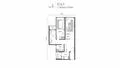 Floor plan: 2-bedroom 1-bathroom unit; features: open-plan kitchen-dining-living, master bedroom with ensuite bathroom, bedroom 2 with shared bathroom, utility room, balcony off living room, central foyer.
