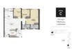 Floor plan: 2-bedroom 1-bathroom unit; features: open-plan kitchen-dining-living, master bedroom with ensuite bathroom, bedroom 2 with shared bathroom, balcony off living room, utility room, central foyer.