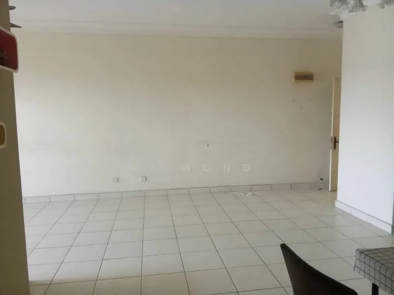 Room features: white painted walls, ceramic tile flooring, 1 wall-mounted split AC, no visible furniture or decor.