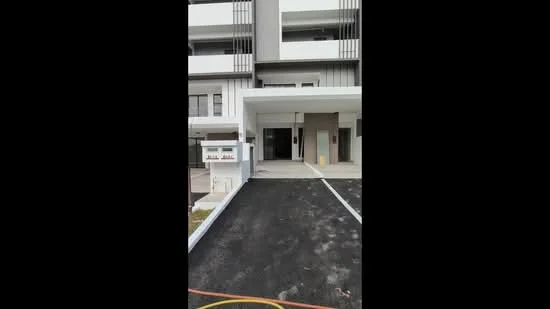 Exterior type: low-rise apartment block; features: white painted facade, flat roof, approximately 3-storey, manicured lawn, driveway with interlocking pavers, covered parking, main entrance with awning; style: modern.