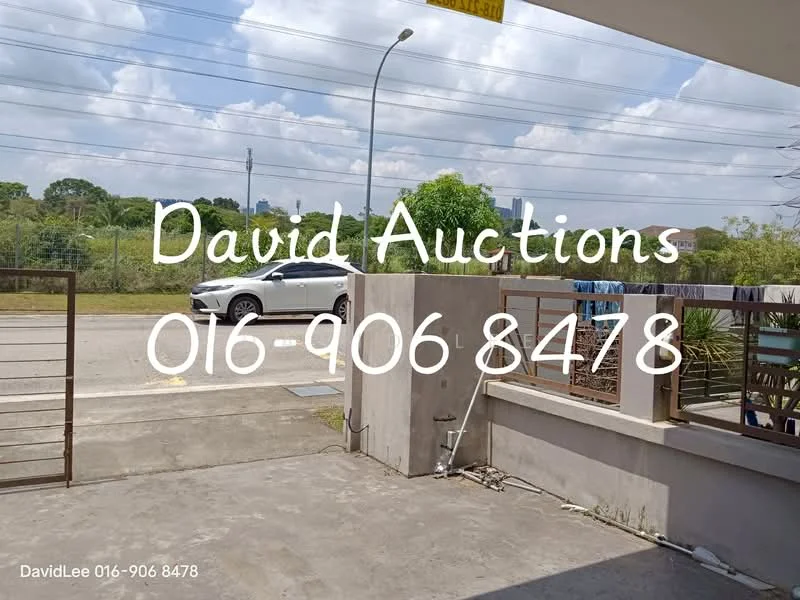 Exterior features: concrete driveway, metal gate, landscaped garden area, open space, surrounding greenery, street view, single-storey structure, parking space; style: modern.