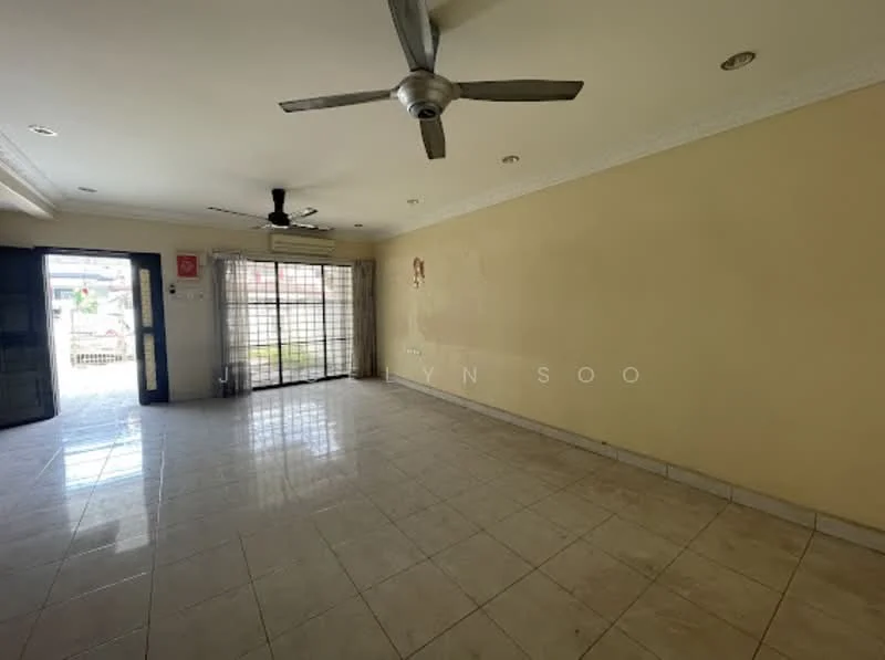 Living features: cream painted walls, white ceiling with crown moulding, ceramic tile flooring, 5-blade ceiling fan, floor-to-ceiling windows, sliding glass door, natural light from windows, wall-mounted light fixtures; style: modern; view: garden.