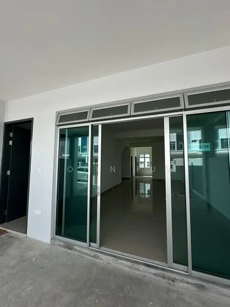 Room features: sliding glass door, large windows, white painted walls, polished tile flooring, open layout, neutral color scheme, natural light, contemporary design; style: modern.