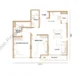 Floor plan: 2-bedroom 1-bathroom unit; features: open-plan kitchen-dining-living, master bedroom with ensuite bathroom, bedroom 2 with shared bathroom, balcony off living room, utility room, central foyer.