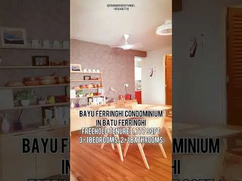 Dining features: wooden dining table, 4 upholstered dining chairs, ceiling fan with light, light grey painted walls, wooden shelving unit, decorative items on shelves, flooring with light wood finish, wall-mounted wooden slats, open space layout; style: modern.