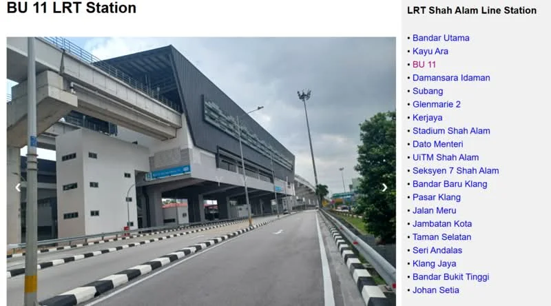 Exterior type: LRT station; features: modern architectural design, elevated structure, large glass panels, metal cladding, multiple levels, signage for LRT station, surrounding road with lane markings, street lighting, open space in front, access ramps, public transport access; style: modern.
