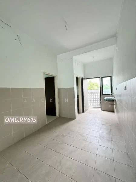 Room features: white painted walls, cream tiled flooring, floor-to-ceiling windows, sliding glass door, doorway leading to another room, doorway leading outside, utility sink, light fixtures on ceiling.