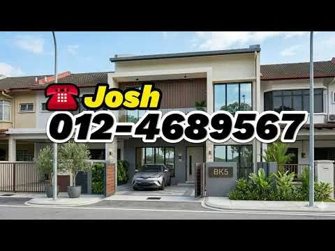 Exterior type: linked terrace house; features: modern facade with wooden accents, glass windows, manicured landscaping, paved driveway, car porch, front garden with shrubs, two-storey structure, balcony on the upper floor, contemporary design elements, street view, clear blue sky; style: modern.