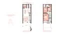 Floor plan: 2-bedroom 2-bathroom unit; features: open-plan kitchen-dining-living, master bedroom with ensuite bathroom, bedroom 2 with shared bathroom, balcony off living room, utility room, laundry area, central foyer, 1 car porch.