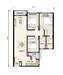 Floor plan: 2-bedroom 1-bathroom unit; features: open-plan kitchen-dining-living, master bedroom with window, second bedroom with window, shared bathroom, utility room, balcony off living room, central foyer, 1 car porch.