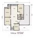 Floor plan: 3-bedroom 2-bathroom unit; features: open-plan kitchen-dining-living, master bedroom with ensuite bathroom, bedroom 2 with shared bathroom, utility room, balcony off living room, central foyer, 1 car porch, 1,170 sqft built-up.