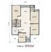 Floor plan: 3-bedroom 2-bathroom unit; features: open-plan kitchen-dining-living, master bedroom with ensuite bathroom, bedroom 2 with shared bathroom, utility room, balcony off living room, central foyer, 2 car porch, 1,034 sqft built-up.