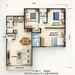 Floor plan: 2-bedroom 1-bathroom unit; features: open-plan kitchen-dining-living, master bedroom with ensuite bathroom, all bedrooms with windows, utility room, balcony off living room, central foyer, 1 car porch.