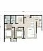 Floor plan: 2-bedroom 2-bathroom unit; features: open-plan kitchen-dining-living, master bedroom with ensuite bathroom, bedroom 2 with shared bathroom, utility room, balcony off living room, central foyer, 1 car porch.