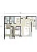 Floor plan: 2-bedroom 2-bathroom unit; features: open-plan kitchen-dining-living, master bedroom with ensuite bathroom, bedroom 2 with shared bathroom, utility room, balcony off living room, central foyer, 1 car porch.