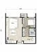 Floor plan: 2-bedroom 1-bathroom unit; features: open-plan kitchen-dining-living, master bedroom with ensuite bathroom, all bedrooms with windows, balcony off living room, utility room, central foyer, 1 car porch.