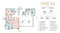 Floor plan: 3-bedroom 2-bathroom unit; features: open-plan kitchen-dining-living, master bedroom with ensuite bathroom, balcony off living room, utility room, laundry area, central foyer, 2 car porch, 1,250 sqft built-up.