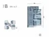 Floor plan: 3-bedroom 2-bathroom unit; features: open-plan kitchen-dining-living, master bedroom with ensuite bathroom, balcony off living room, utility room, laundry area, central foyer, 2 car porch.