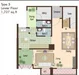 Floor plan: 2-bedroom 2-bathroom unit; features: open-plan kitchen-dining-living, master bedroom with ensuite bathroom, bedroom 2 with shared bathroom, utility room, balcony off living room, central foyer, 1 car porch, 1,207 sqft built-up.